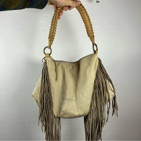Vintage Handbags - Leather Fringe Tan Handbag
